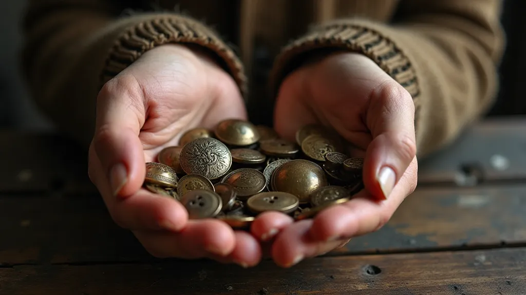 Collector examining vintage buttons
