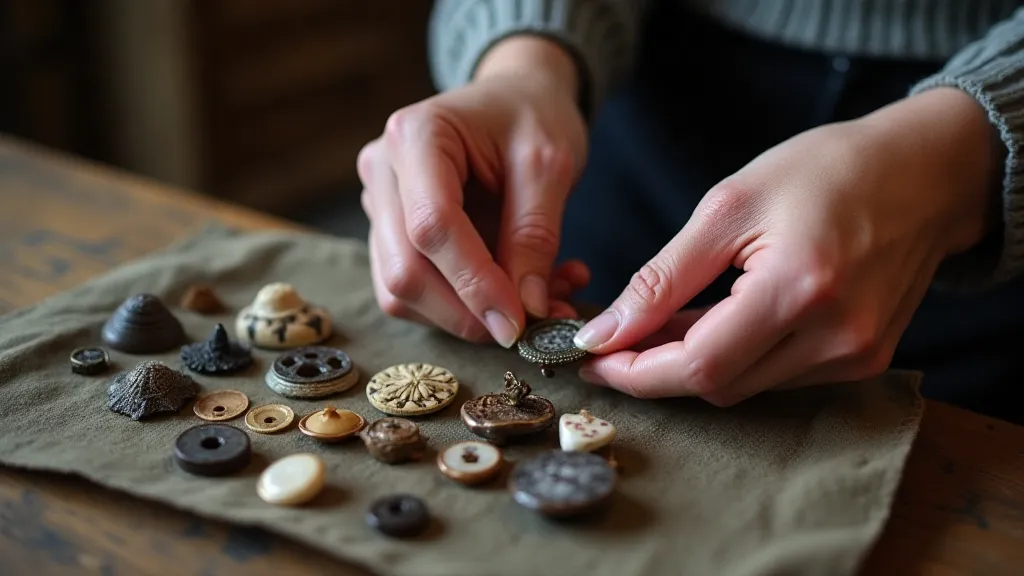 Collector examining antique buttons