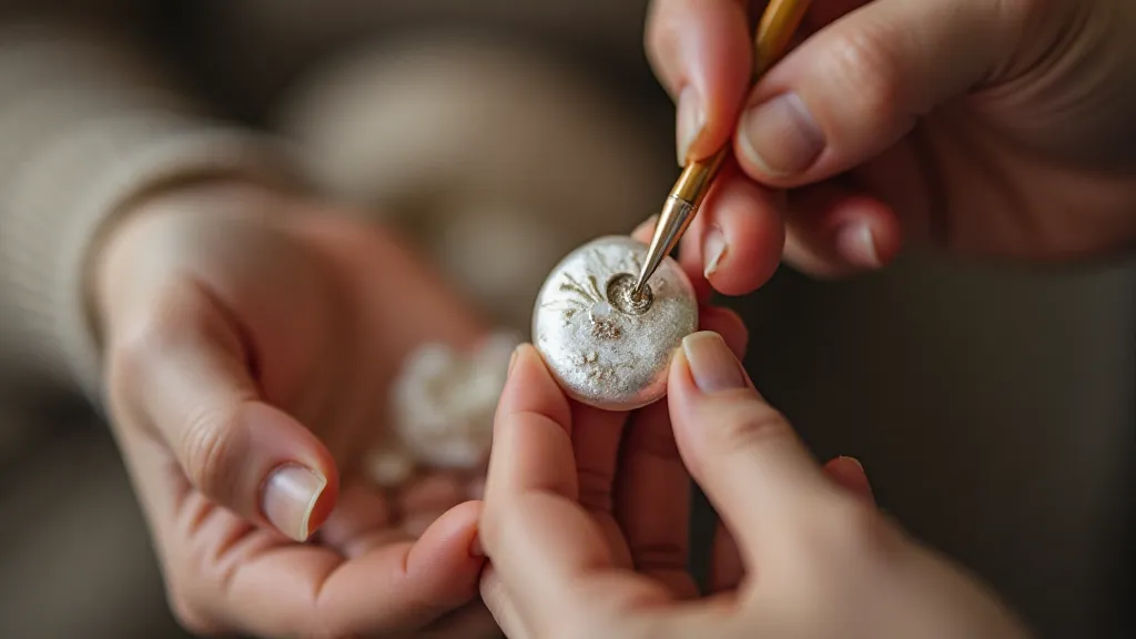 Artisan hand-painting a Victorian button
