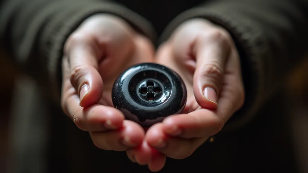 A person holding a Victorian jet button