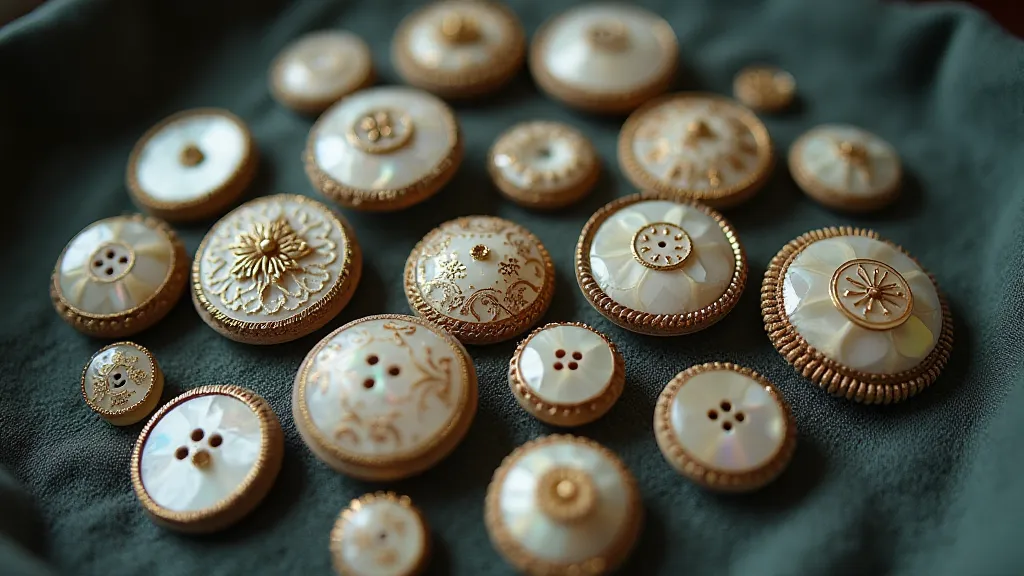Victorian mother-of-pearl buttons on velvet cloth