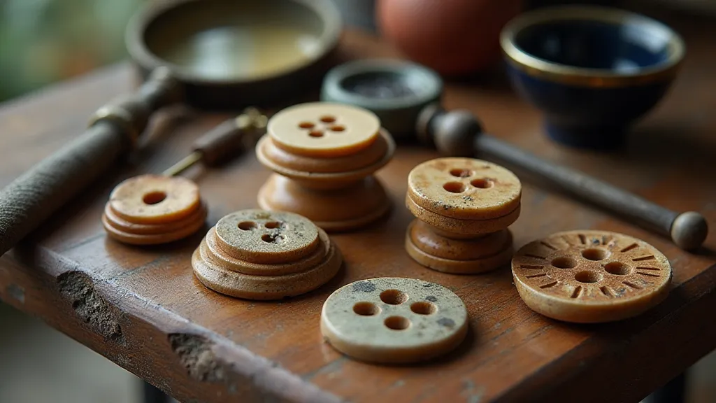 Victorian vulcanite buttons with tools